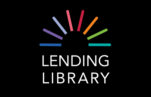 Lending Library Logo of rainbow colored book pages opening